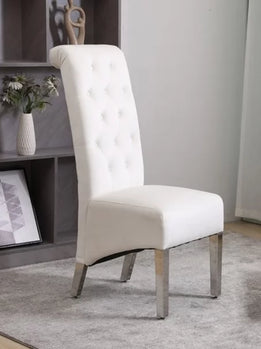 Chaise de salle à manger 2 pièces en velours crème avec motif losange