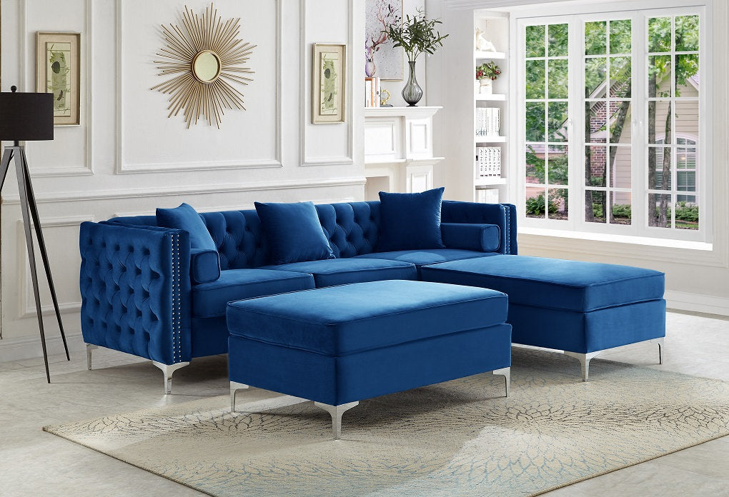 Sofa Sectionnel Velours & Ottoman