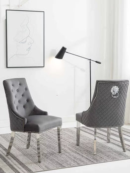 Chaise en velours gris 2 pièces