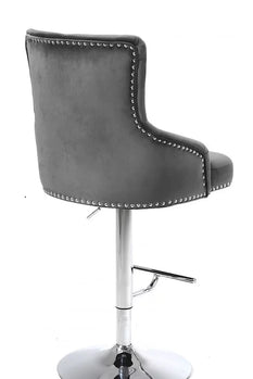 Tabouret de bar en velours gris avec capitonnage profond