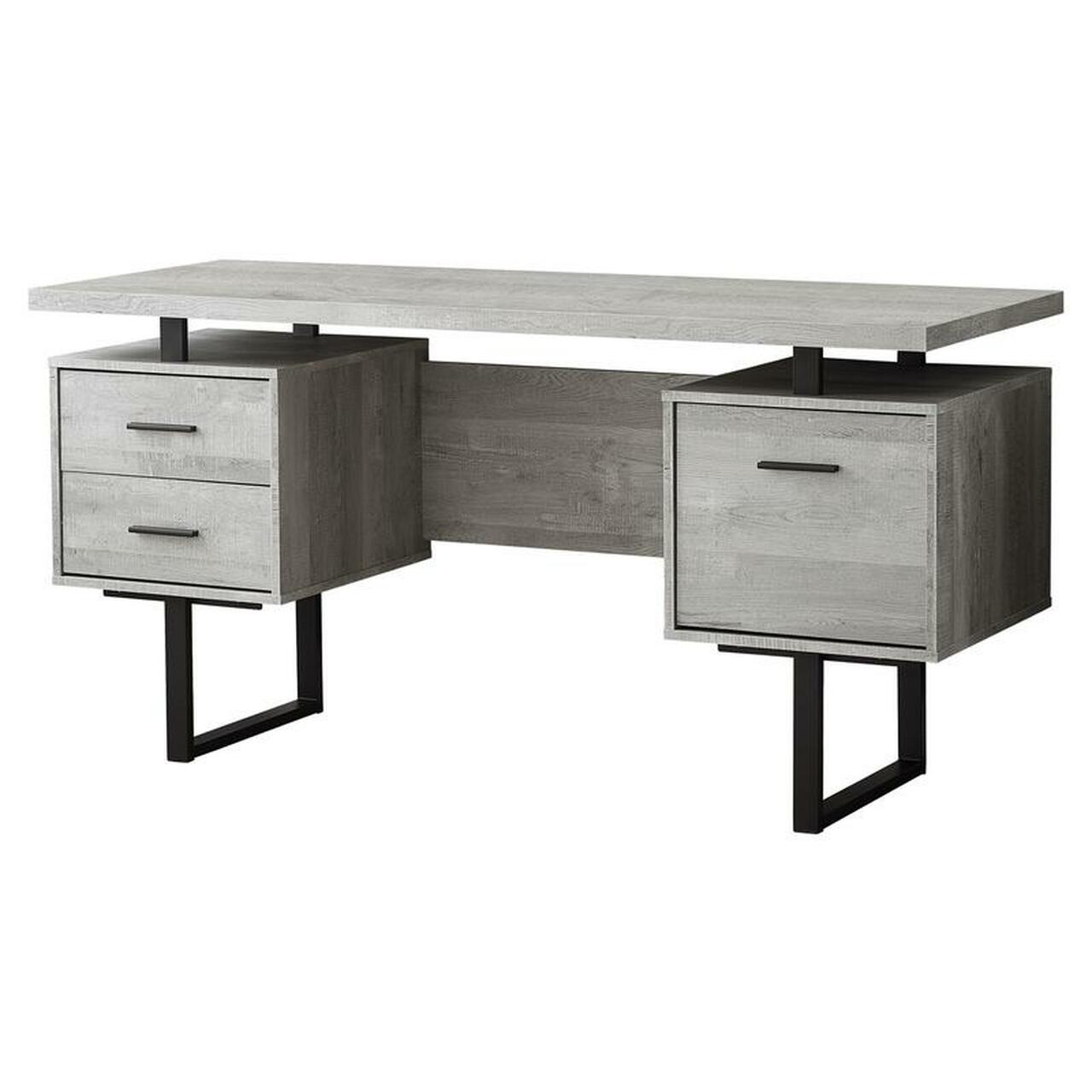 BUREAU D'ORDINATEUR - 60"L / BOIS DE RÉCUPÉRATION GRIS / MÉTAL NOIR