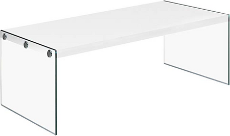 TABLE BASSE - BLANC BRILLANT AVEC VERRE TREMPÉ