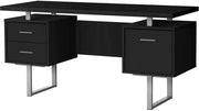 BUREAU D'ORDINATEUR - 60"L / NOIR / METAL ARGENT