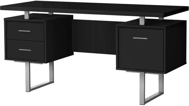 BUREAU D'ORDINATEUR - 60"L / NOIR / METAL ARGENT
