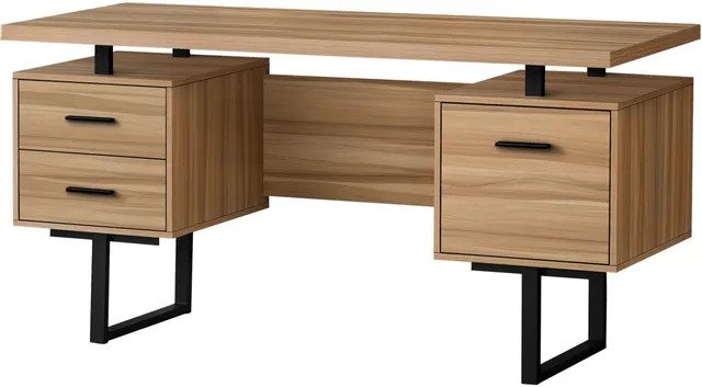 BUREAU D'ORDINATEUR - 60"L / BOIS DE RÉCUPÉRATION LÉGER / MÉTAL NOIR
