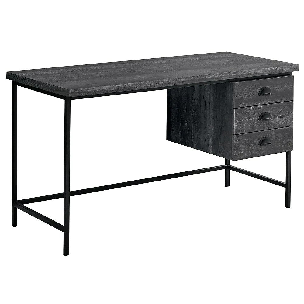 BUREAU D'ORDINATEUR - 55"L / BOIS RÉCUPÉRÉ NOIR / MÉTAL NOIR