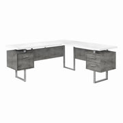 BUREAU D'ORDINATEUR - 70"L / BLANC/ BÉTON/ MÉTAL ARGENT/ G/D