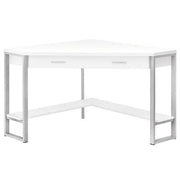 BUREAU D'ORDINATEUR - 42"L / COIN BLANC / METAL ARGENT