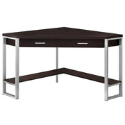 BUREAU D'ORDINATEUR - 42"L / EN COIN ESPRESSO / METAL ARGENT