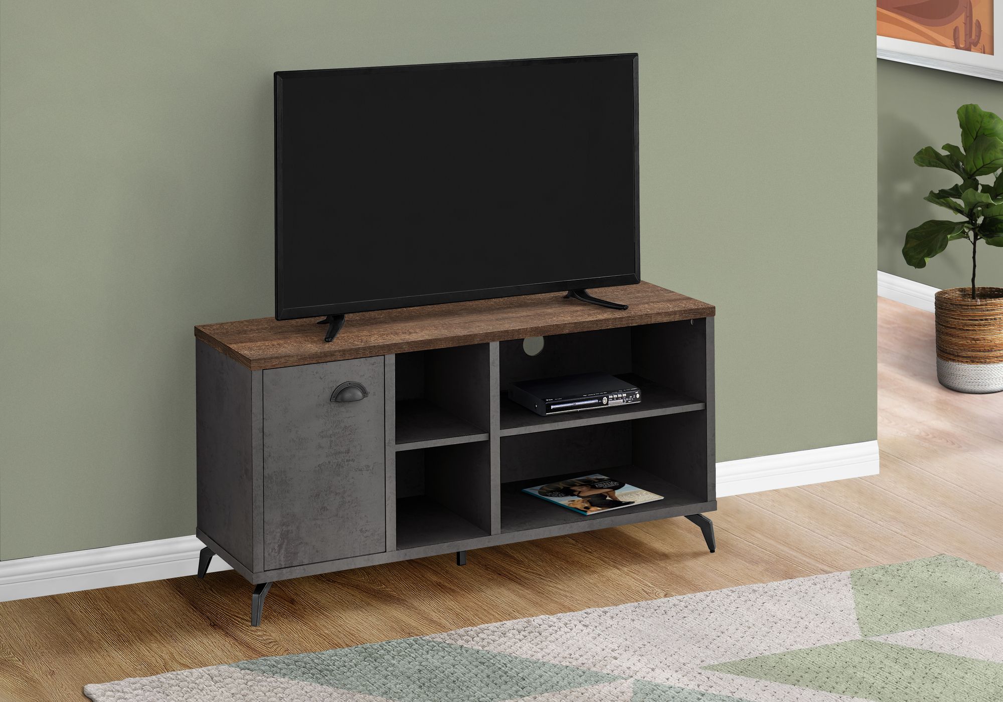 MEUBLE TV - 48"L / CONCRETE GRIS / FAUX BOIS BRUN MOYEN