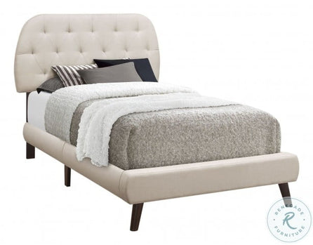 LIT - TAILLE SIMPLE / LIN BEIGE AVEC PIEDS EN BOIS MARRON