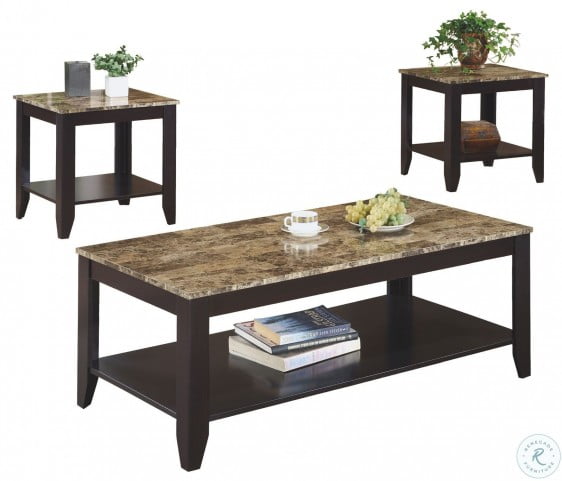 ENSEMBLE DE TABLE - ENSEMBLE 3PCS / ESPRESSO / PLATEAU ASPECT MARBRE