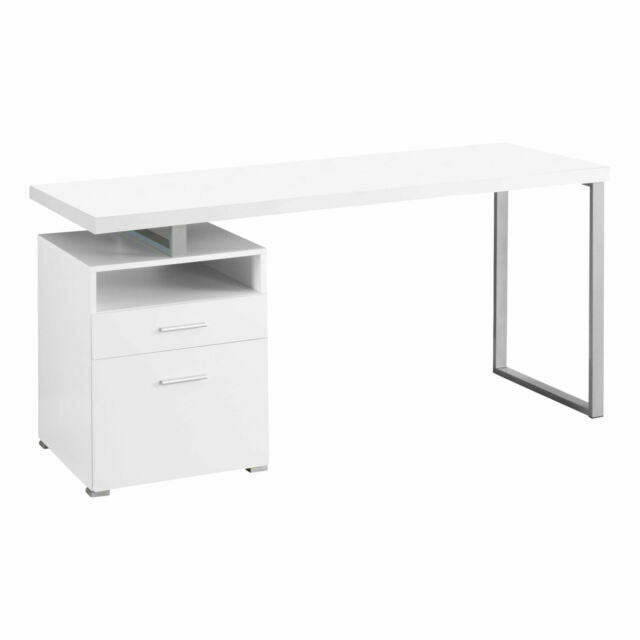 BUREAU D'ORDINATEUR - 60"L / BLANC / METAL ARGENT
