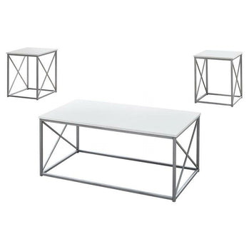 SET DE TABLE - 3PCS / BLANC / METAL ARGENT 